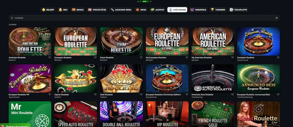 Live-Roulette-Tisch bei Spinmills